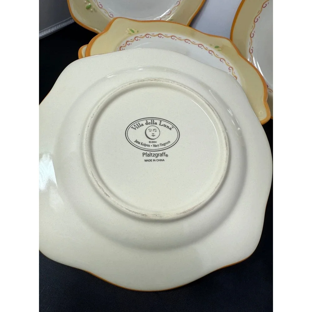 Pfaltzgraff Villa‎ della Luna stoneware salad Plates Set of 7 Yellow Floral 8.5